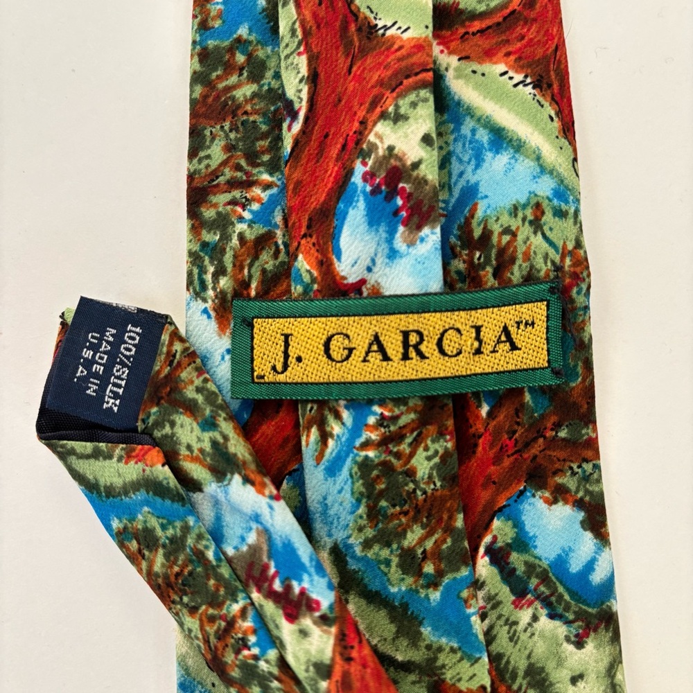 J. Garcia Neck Tie Multicolor Artistic Tree Landscape Nature 100% Silk Tie